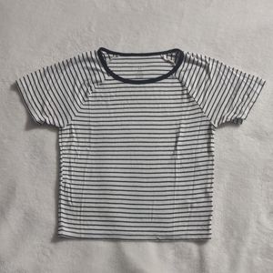 American Eagle Crew Neck Striped Baby Tee